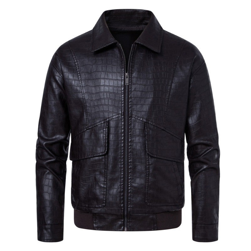 New Fashion Men's Spring Autumn Lapel Casual Pu Leather Loose Motorcycle Jacket