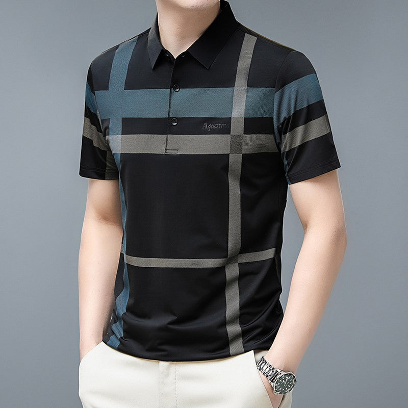 Men's Business Casual Polo Short Sleeved Smooth Wrinkle Resistant Comfortable Top New