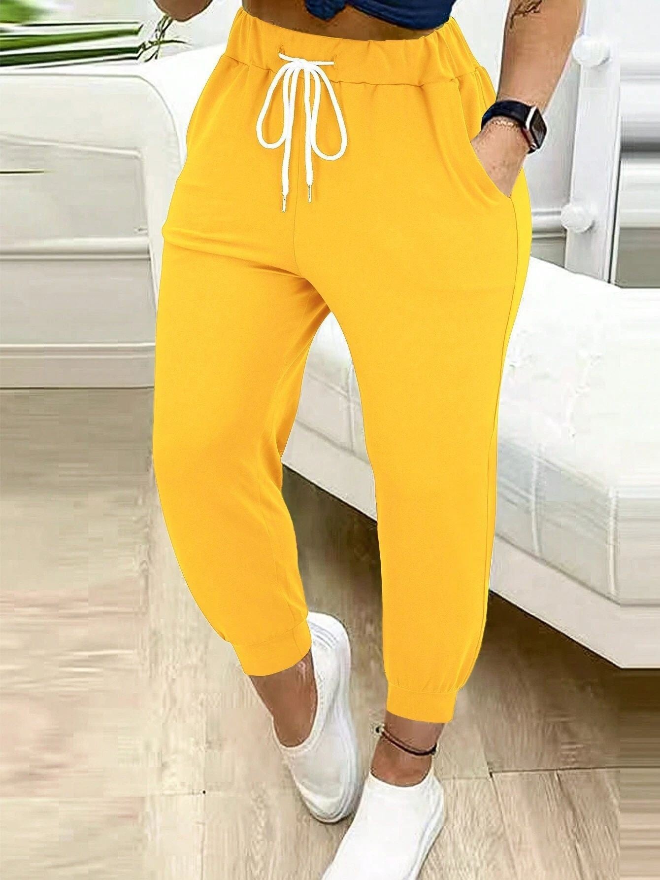 Plus size European and American cross-border  autumn and winter new casual solid color pocket leggings