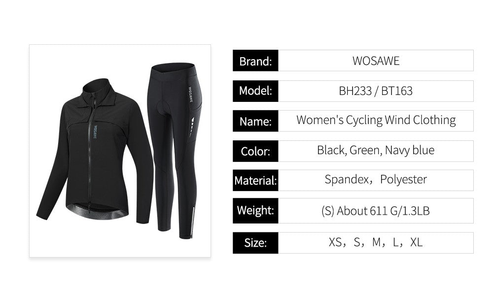WOSAWE Women Windproof Waterproof Reflective Cycling Jacket MTB Bicycle Long Sleeve Windbreaker Sleeveless Vest Bike Coat