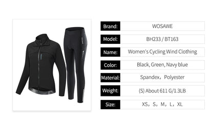 WOSAWE Women Windproof Waterproof Reflective Cycling Jacket MTB Bicycle Long Sleeve Windbreaker Sleeveless Vest Bike Coat