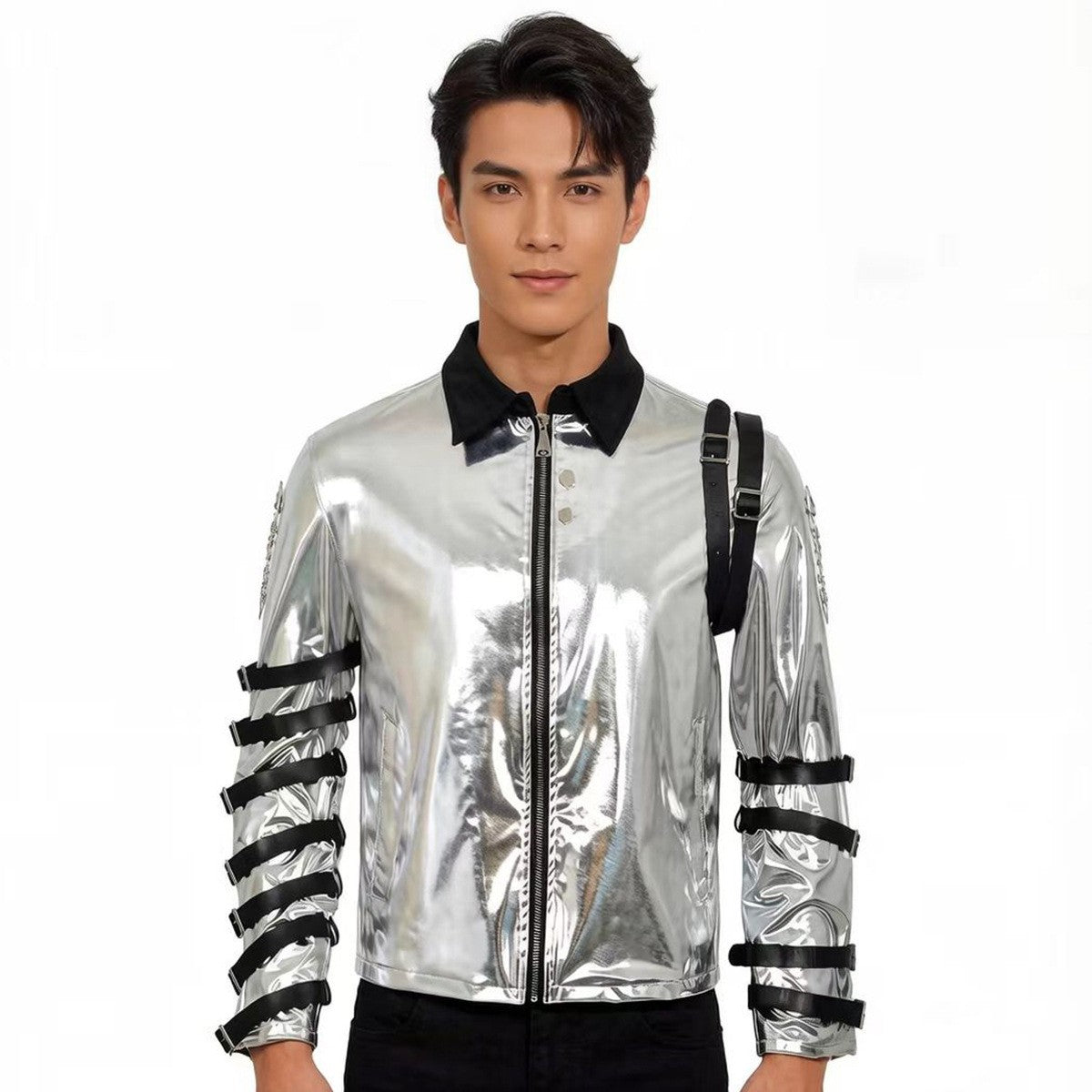 New In Stock: Michael Jackson Bad Era Silver Jumpsuit. Retro Rock Star Stage Performance Bodysuit & Top