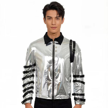 New In Stock: Michael Jackson Bad Era Silver Jumpsuit. Retro Rock Star Stage Performance Bodysuit & Top
