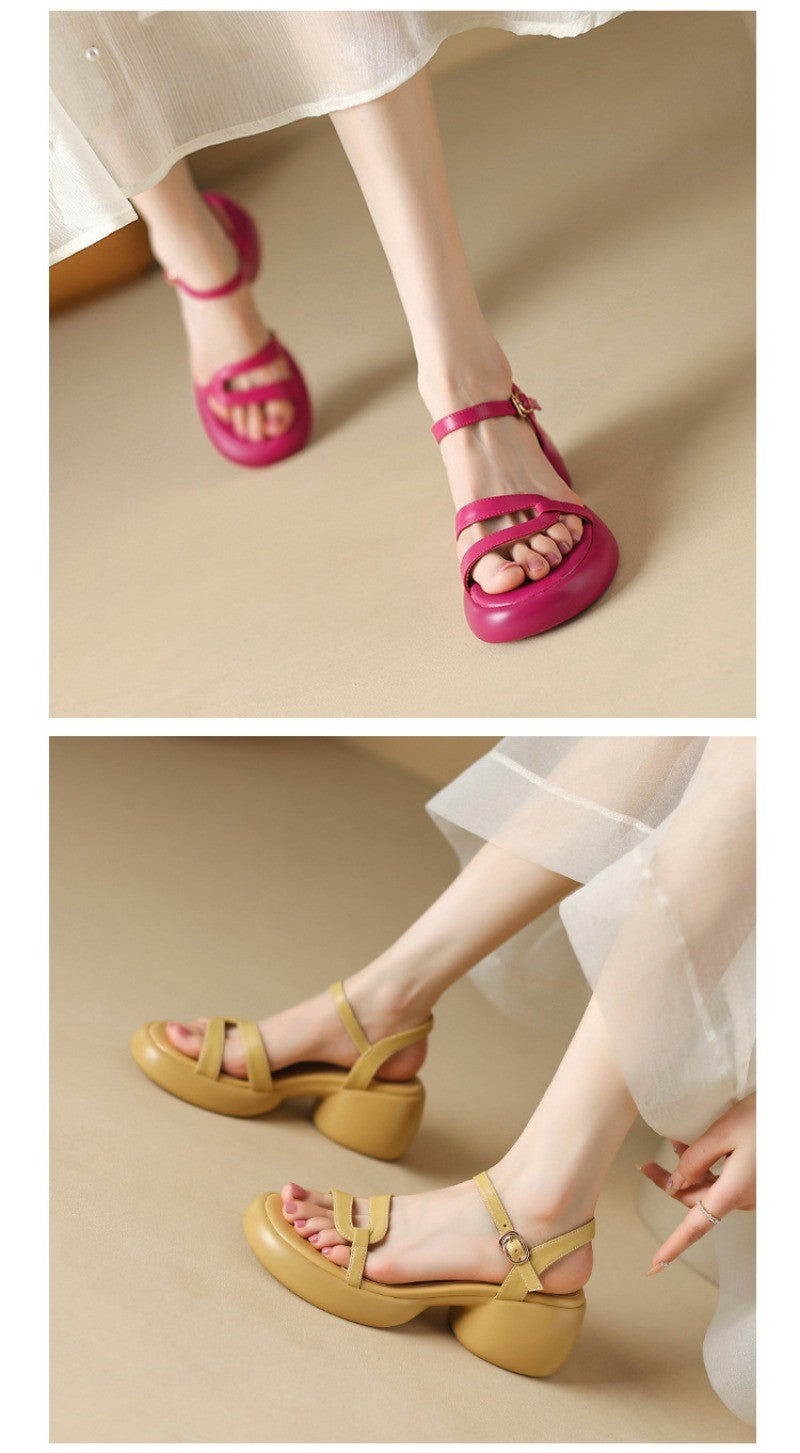 Designer New Women's Sandals 2025 New Fashion High Heels Summer Outdoor Beach Shoes Mary Jane Women Open Toed Thick Heel Sandals