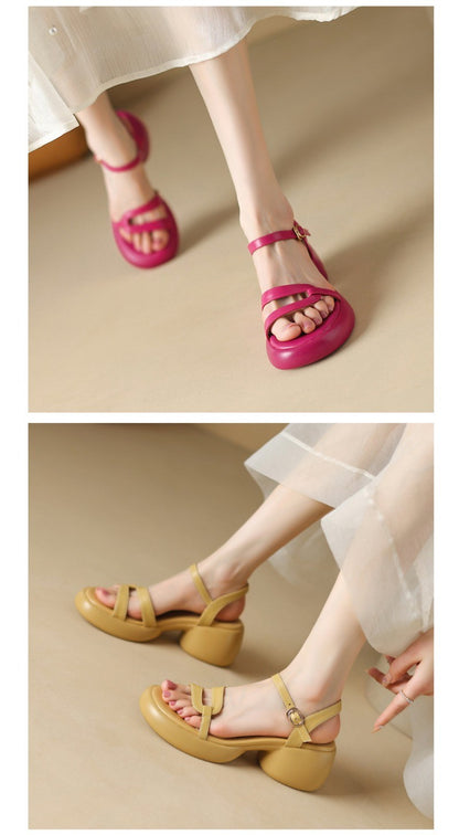 Designer New Women's Sandals 2025 New Fashion High Heels Summer Outdoor Beach Shoes Mary Jane Women Open Toed Thick Heel Sandals