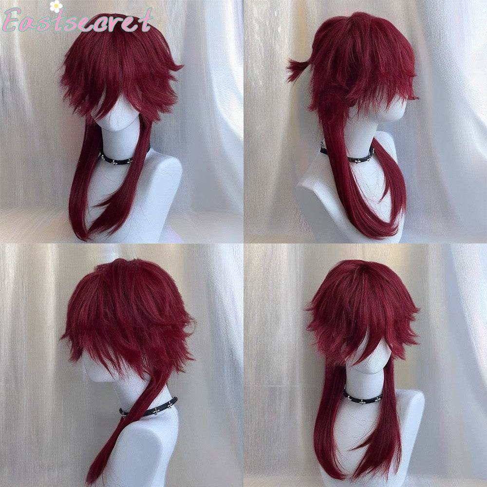 Peruca Sintética Vermelha Longa Reta EAST Mullet Cauda de Lobo em Camadas Fofa Feminina e Masculina para Festa Diária Lolita Cosplay