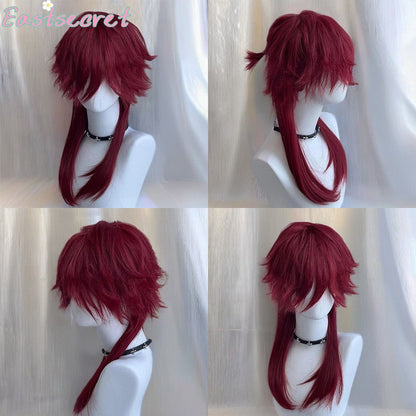Peruca Sintética Vermelha Longa Reta EAST Mullet Cauda de Lobo em Camadas Fofa Feminina e Masculina para Festa Diária Lolita Cosplay