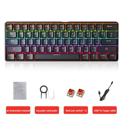 Teclado Mecânico Gamer MUCAI MK61 USB Esports 61 Teclas Eixo Vermelho Com Fio Cabo Destacável Retroiluminação RGB Hot Swap