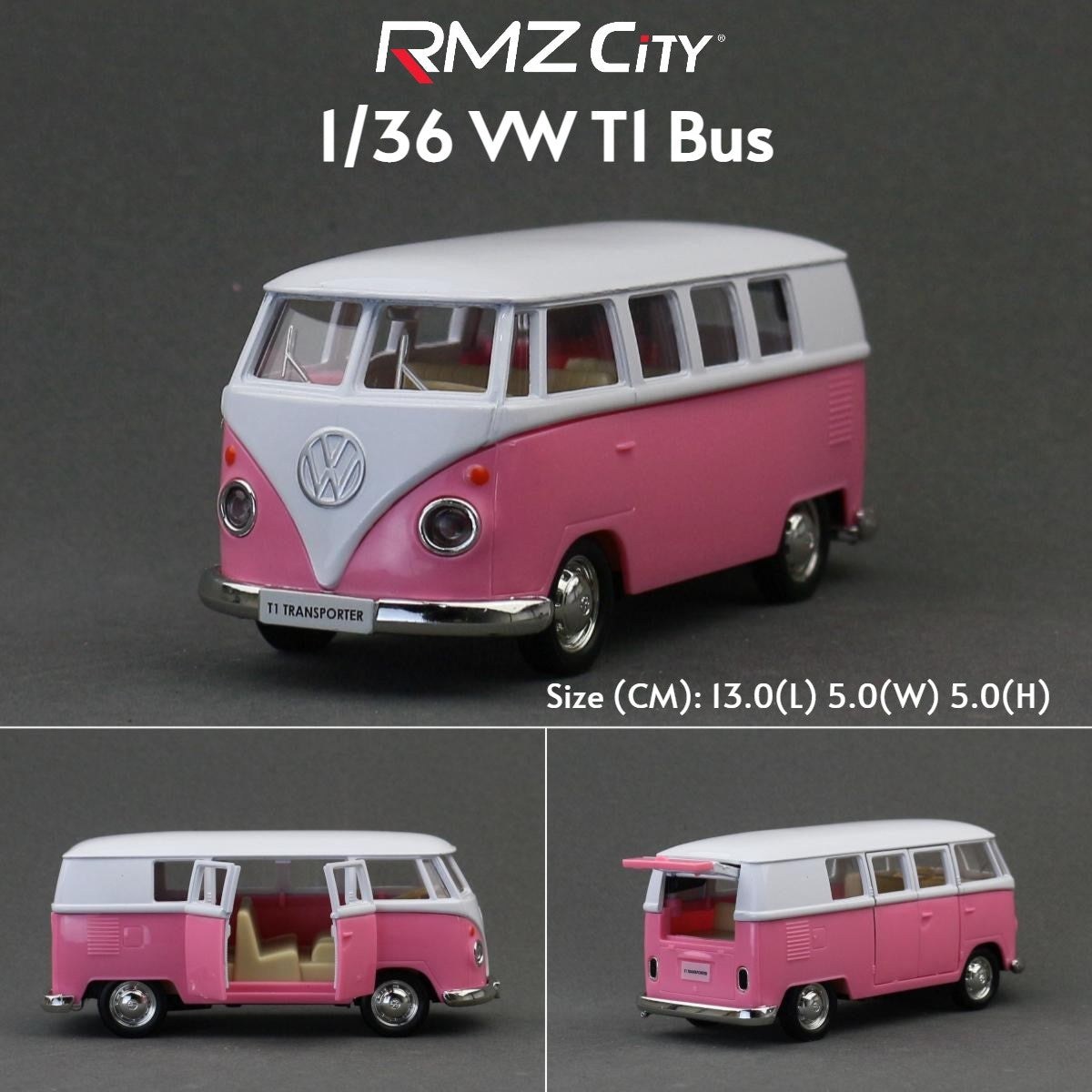 1/36 Volkswagen T1 Transporter Samba Bus RMZ CiTY 5'' Carro de Brinquedo Modelo para Crianças Miniatura Diecast Coleção Presente para Meninos