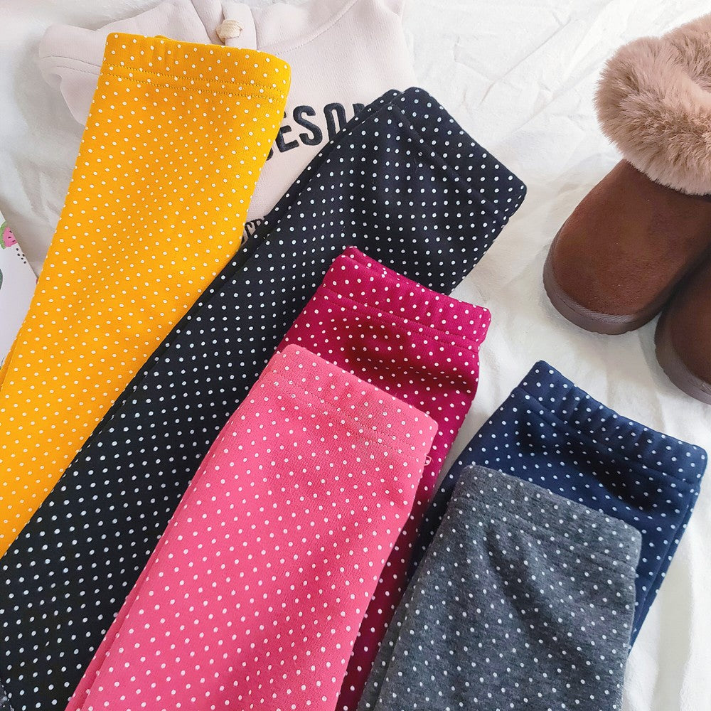 Girls Cotton Dot Print Leggings Autumn Winter Kids Fleece Warm Pants Baby Girl Slim Plus Thicken Trousers Children Clothes