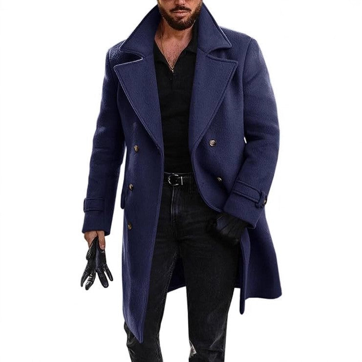Sobretudo Masculino de Inverno Engrossado Manga Longa Casual de Negócios Quebra-vento Masculino Gola Virada Abotoamento Duplo Jaqueta Masculina Confortável