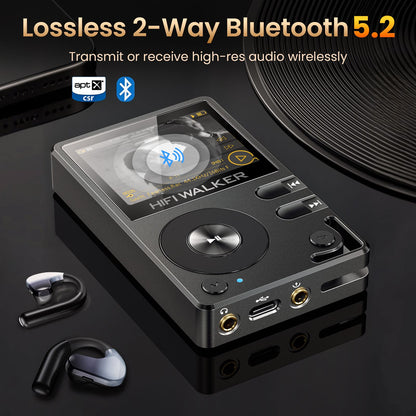 Hifi Walker H2 DAP HIFI Player, Dois Bluetooth 5.2, DAC FLAC DSD Sem Perdas, Expansível até 512GB, Reprodutor de Música Hi-Res com Tela de 2"
