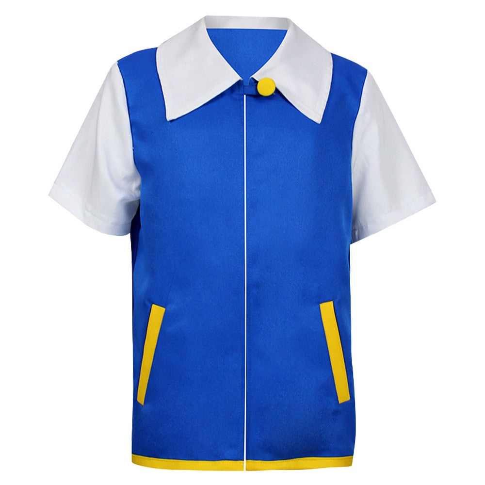 Anime Blue Jacket Cosplay Costume Boys Ash Ketchum for Halloween Party Trainer Gloves Cap Set Christmas Carnival Costumes