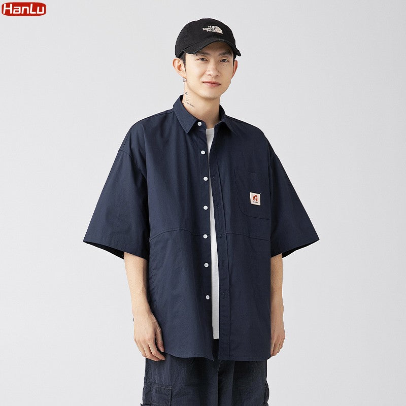 Japan Style Cargo Shirts Men Summer  Pure Cotton Loose Casual Pocket Shirts Men Women Plus Size Short Sleeve Shirt