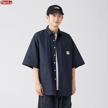 Japan Style Cargo Shirts Men Summer  Pure Cotton Loose Casual Pocket Shirts Men Women Plus Size Short Sleeve Shirt
