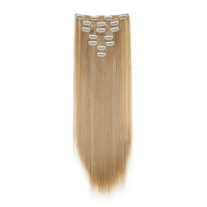 Aplique de Cabelo Sintético Liso Longo 24 Polegadas 7 Peças/Conjunto 16 Clipes Penteado Preto Loiro Extensões de Cabelo
