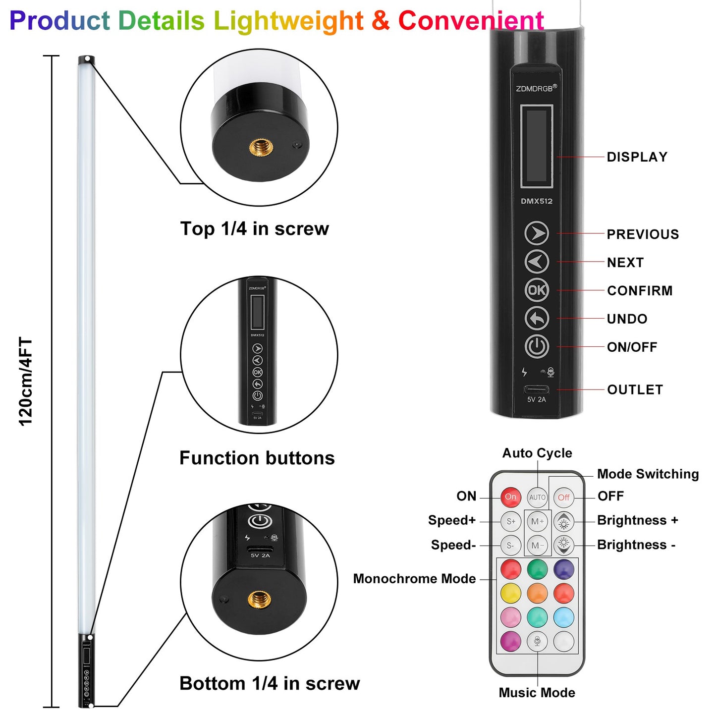 RGB Programmable Pixel LED Tube Light TL-130Ultra DMX Artnet Control for Video Studio DJ Booth