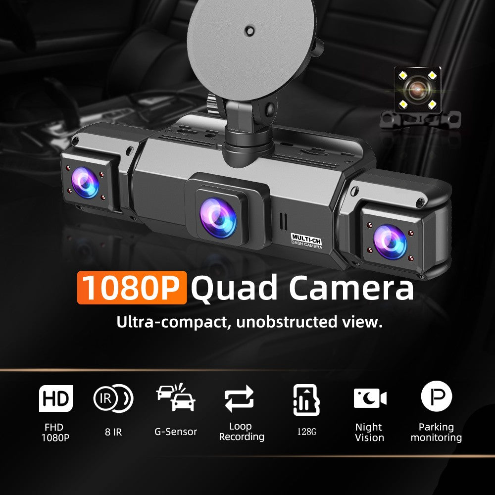 Câmera automotiva (Dashcam) 4 canais Black Box WiFi Câmera de condução FHD 1080P Visão Noturna Gravação em Loop adiciona kit de fiação acessórios automotivos