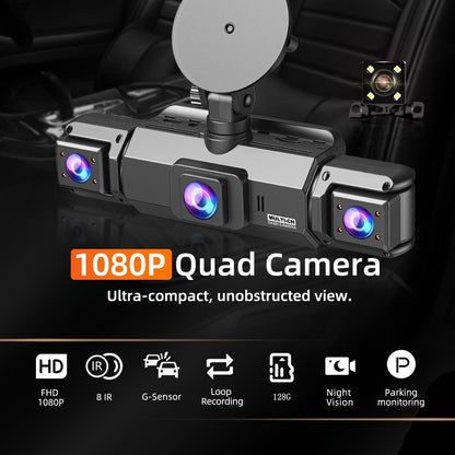 Câmera automotiva (Dashcam) 4 canais Black Box WiFi Câmera de condução FHD 1080P Visão Noturna Gravação em Loop adiciona kit de fiação acessórios automotivos