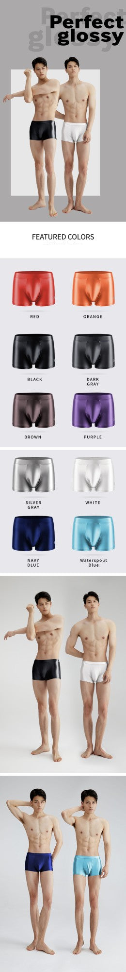 AMORESY Men's Satin Glossy Boxer Shorts Breathable High Elastic Sports Thin Soft Brief Swimming Fitness Solid Leggings Underwear