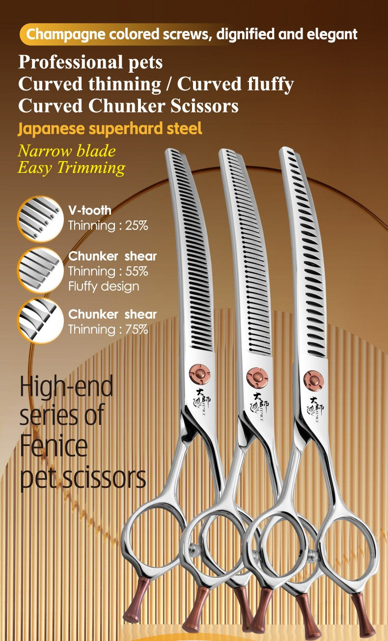 Fenice ZB Profissional 6.5/7.0 Polegadas JP440C Tesoura Curva Fluffy/Desbastadeira para Tosa de Cães para Tosadores/Uso Familiar