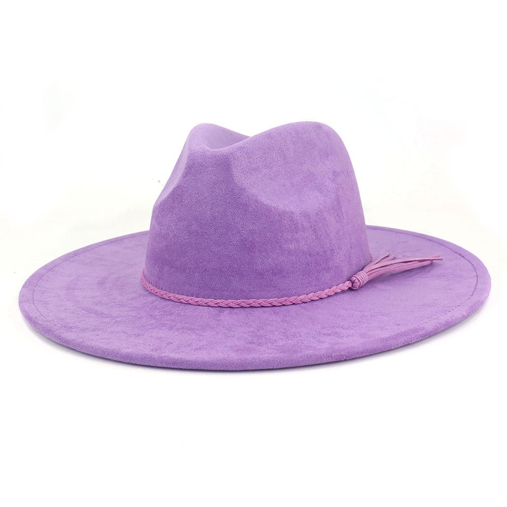 Suede Top Hat 9.5cm Wide Brim Fedora Hat Men Women Autumn Winter Felt Jazz Hats Classic Church Fedoras Chapeau Sombrero Mujer