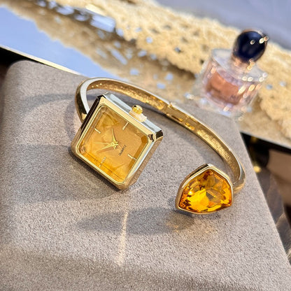 New Ladies Open Bracelet Watch Assorted Shaped Diamond Color Gemstone High-End Quartz Wristwatch Lazy Person's Stylish Timepiece