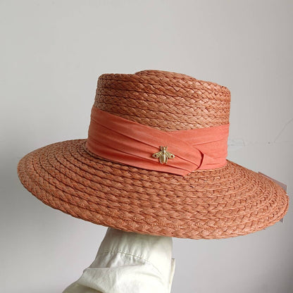 2023 Summer sun hat Lafite grass French straw hat Women's chain decorated straw hat Holiday Sun hat Punk style  beach