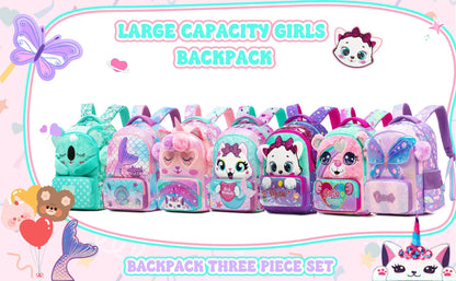 kids backpacks with Lunch Bag for girls 3pcs girls bookbag and Lunch Box Set for Elementary Middle School