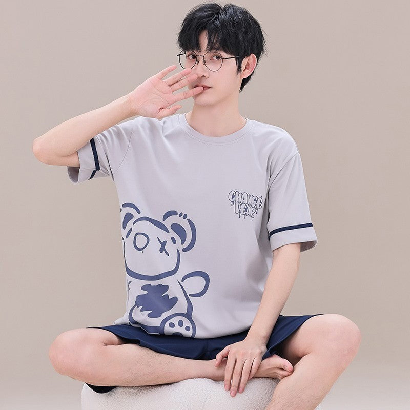 Cotton Summer Thin Men's Pajamas Set Plus Size Short Sleep Tops Pant Sleepwear Suit Male Home Suit Homewear Casual Pyjamas