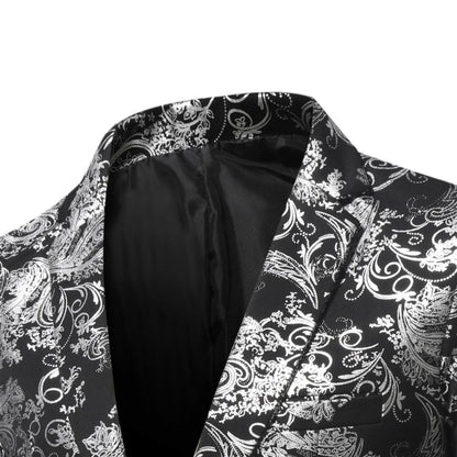 Men's Slim Fit Print Blazer Jacket 2025 Fashion Handsome Business Casual Silver Stage Show Suit Small Menswear