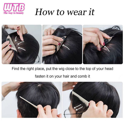 Peruca Curta Masculina de Cabelo Sintético Natural para Homens Jovens com Calvície, Queda de Cabelo, Linha Fina Alta, Aplique com Clipes