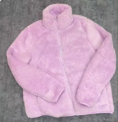 Autumn Winter Women's Long Velvet Fleece Zipper Sleeve Coat Warm Coral Fleece Jacket Full Length Outerwear Comfortable Coat