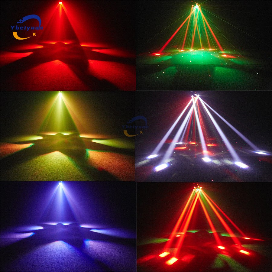 150W RGBW 4-in-1 6 Arm Moving Head Dye Bee Eye Effect Light DMX512 Remote Control DJ Disco Bar Birthday Party Christmas Stage