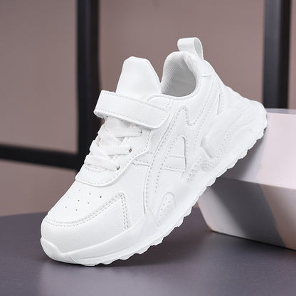 White Children's Leather Casual Shoes Boys Girls Outdoor Sports Running Sneakers Breathable Kids School Walking Non-Slip Tennis