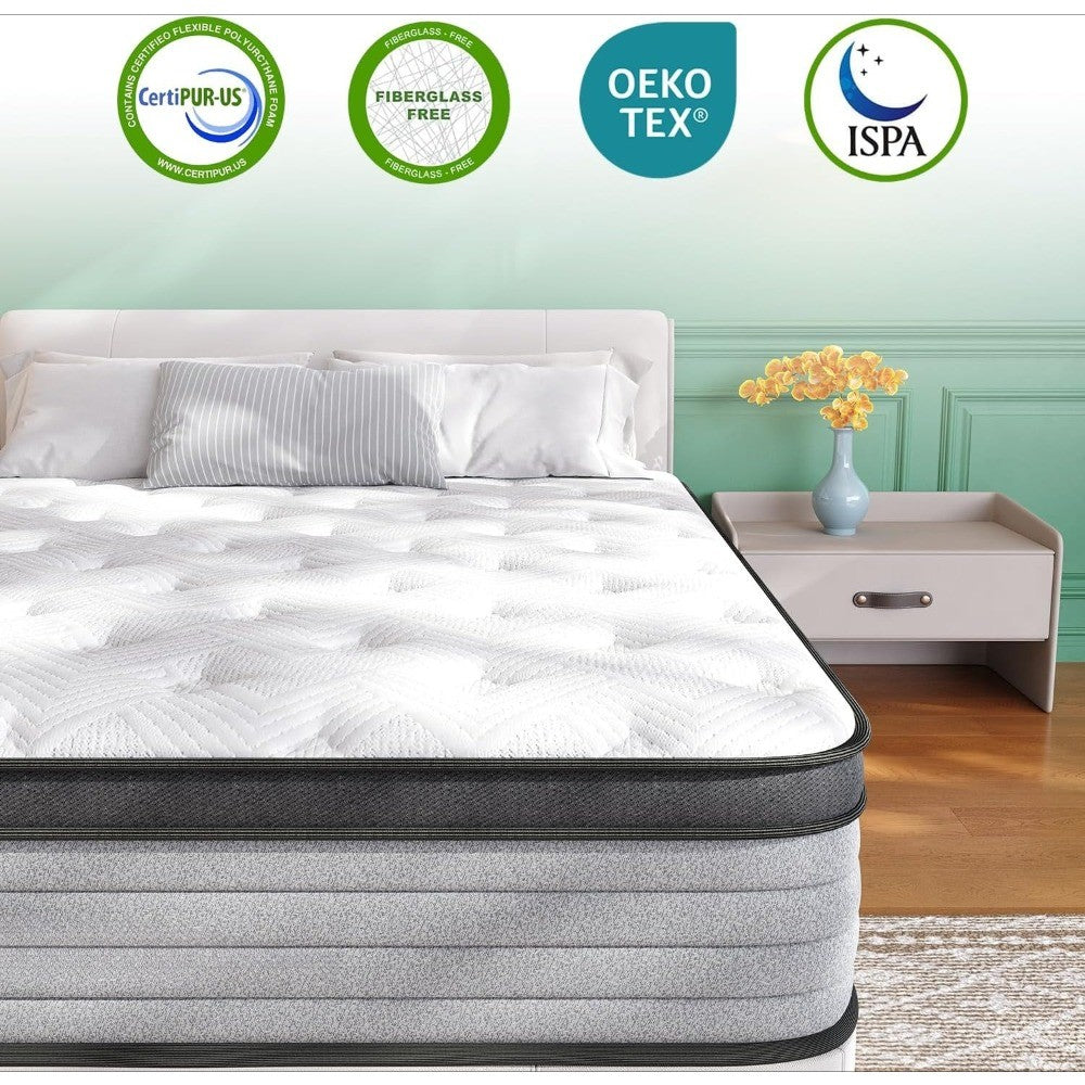 Colchão Queen, Colchão Híbrido de 30cm com Espuma de Memória e Molas Ensacadas Individualmente, Colchão Queen Size na Caixa, Firme Médio