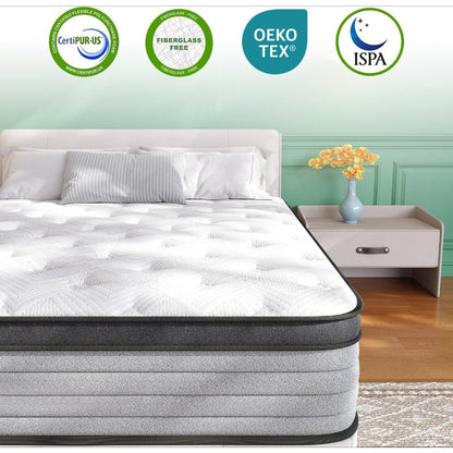 Colchão Queen, Colchão Híbrido de 30cm com Espuma de Memória e Molas Ensacadas Individualmente, Colchão Queen Size na Caixa, Firme Médio