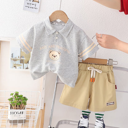Roupa de menino ootd estilo coreano para crianças, roupas de bebê, moda infantil, roupas para crianças, ternos de algodão, conjunto casual de 2 peças com polo para crianças