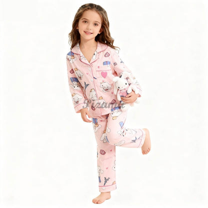 Children's Full Sleeve Button Down 2piece Kuromi Girls Pajamas Sets Boys Cinnamorolls Pyjamas Suits Kids Loungewear Homewear