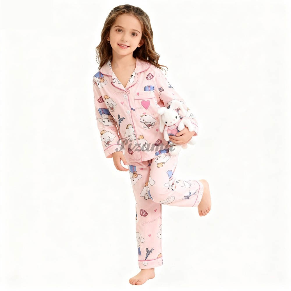 Children's Full Sleeve Button Down 2piece Kuromi Girls Pajamas Sets Boys Cinnamorolls Pyjamas Suits Kids Loungewear Homewear