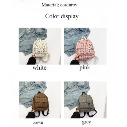 Nova Mini Mochila de Veludo Cotelê 2025 Elegante Espaçosa Leve Mochila de Viagem para Estudantes