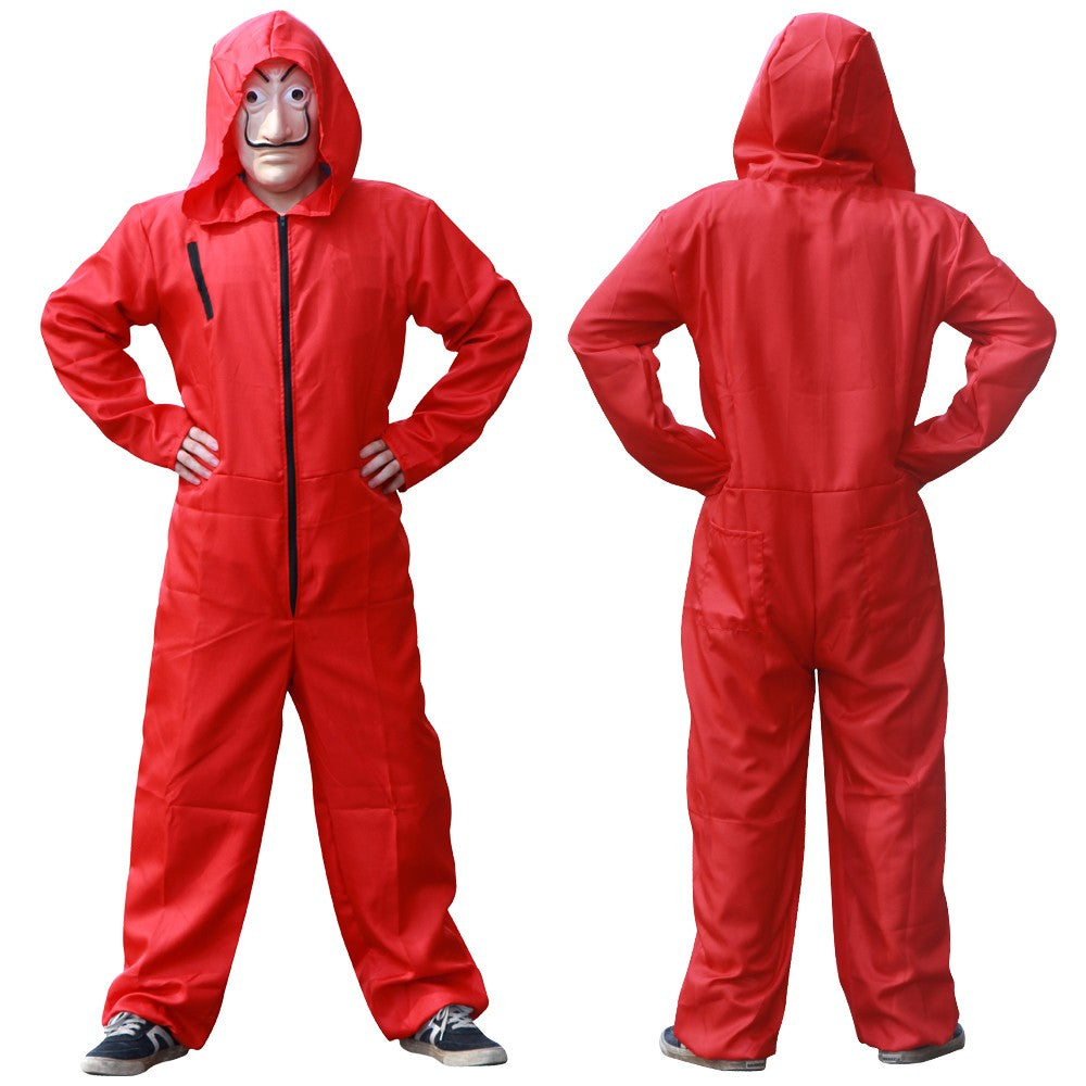 Red game Cosplay jumpsuit, party sportswear set, props, classic costumes, belts, full sets of masks Halloween party workwear