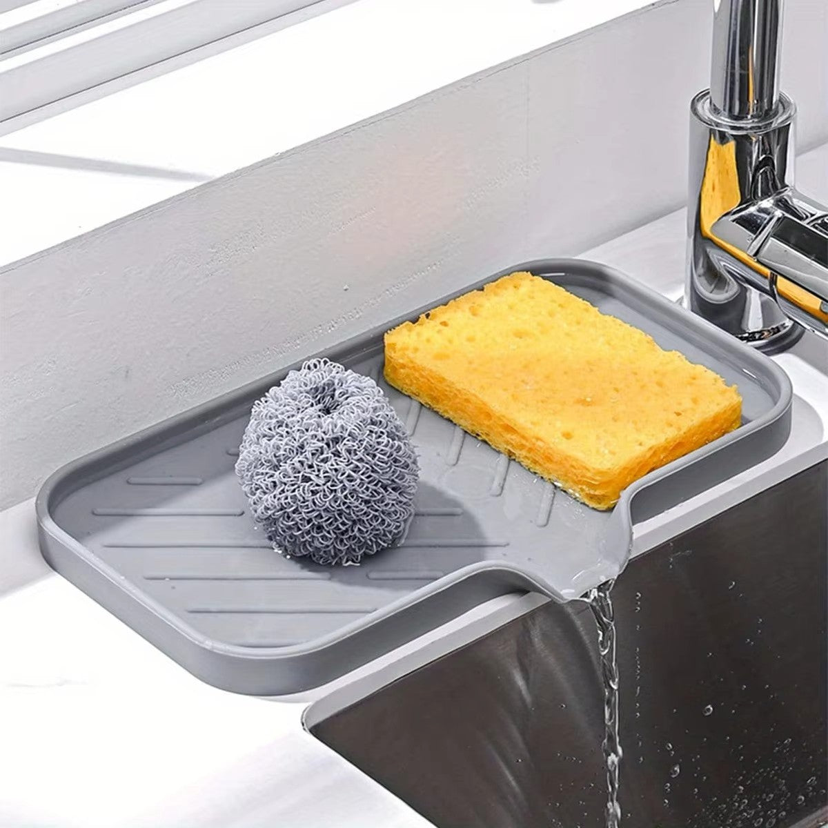 1/2pcs Kitchen Sink Silicone Tray With Drain Soap Sponge Storage Holder Countertop Sink Scrubber Brush Soap Storage Rack