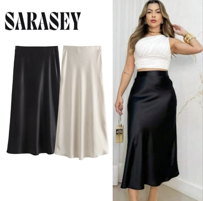 Women 2025 Satin Black Skirt Women High Waist Long Skirts for Women Summer White