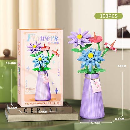 Flower Bouquet Building Blocks with Vase DIY Rose Sunflower Mini Bricks for Kids Birthday Party Favors Girls Gift Desktop Decor