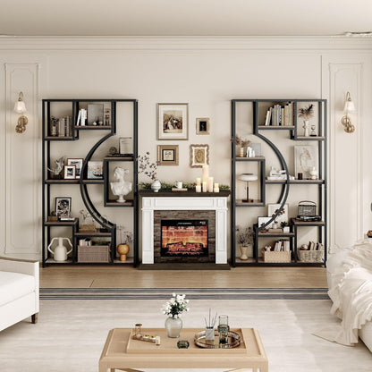 70.8" Tall Bookshelf Set of 2, 79" Wide Geometric Display Shelf with 18 Open Storage Shelves, Scratch-Resistant Gray Wash