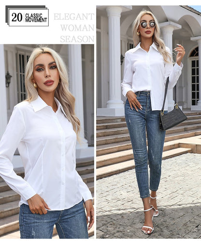 1pcs Woman Spring Autumn Solid color Shirts Lady Casual Long Sleeve Turn-down Collar Loose Shirt Female Fashion Temperament Tops