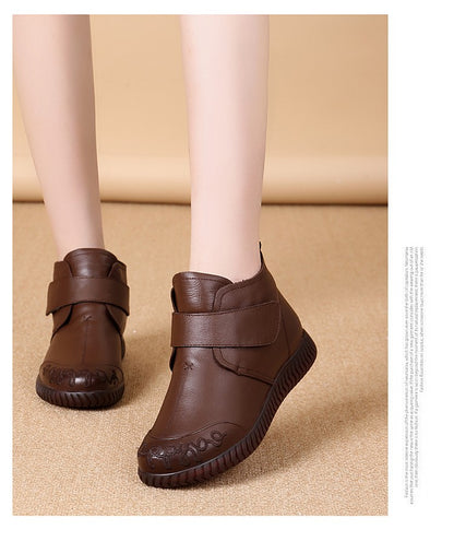 2024 New Women's Leather Ankle Furry Boots Thick Bottom Plush Shoes Women Winter Warm Fur Boot Female Fashion Footwear