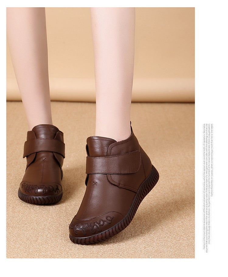 2024 New Women's Real Leather Ankle Boots Thick Bottom Plush Shoes Women Winter Warm Shoes Fashion Cool Footwear Size 35-41