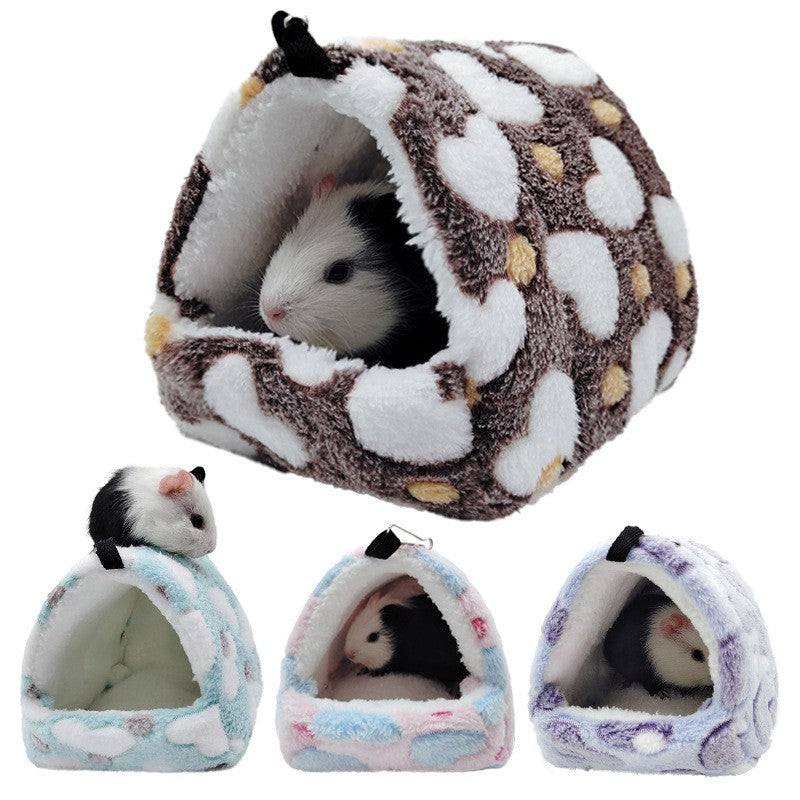 1 PEÇA Casa de Estimação Pequena de Espuma com Estampa de Bolinhas de Fleece Coral Cama Suspensa para Hamster para Pequenos Animais Esquilo Papagaio Ninho de Algodão